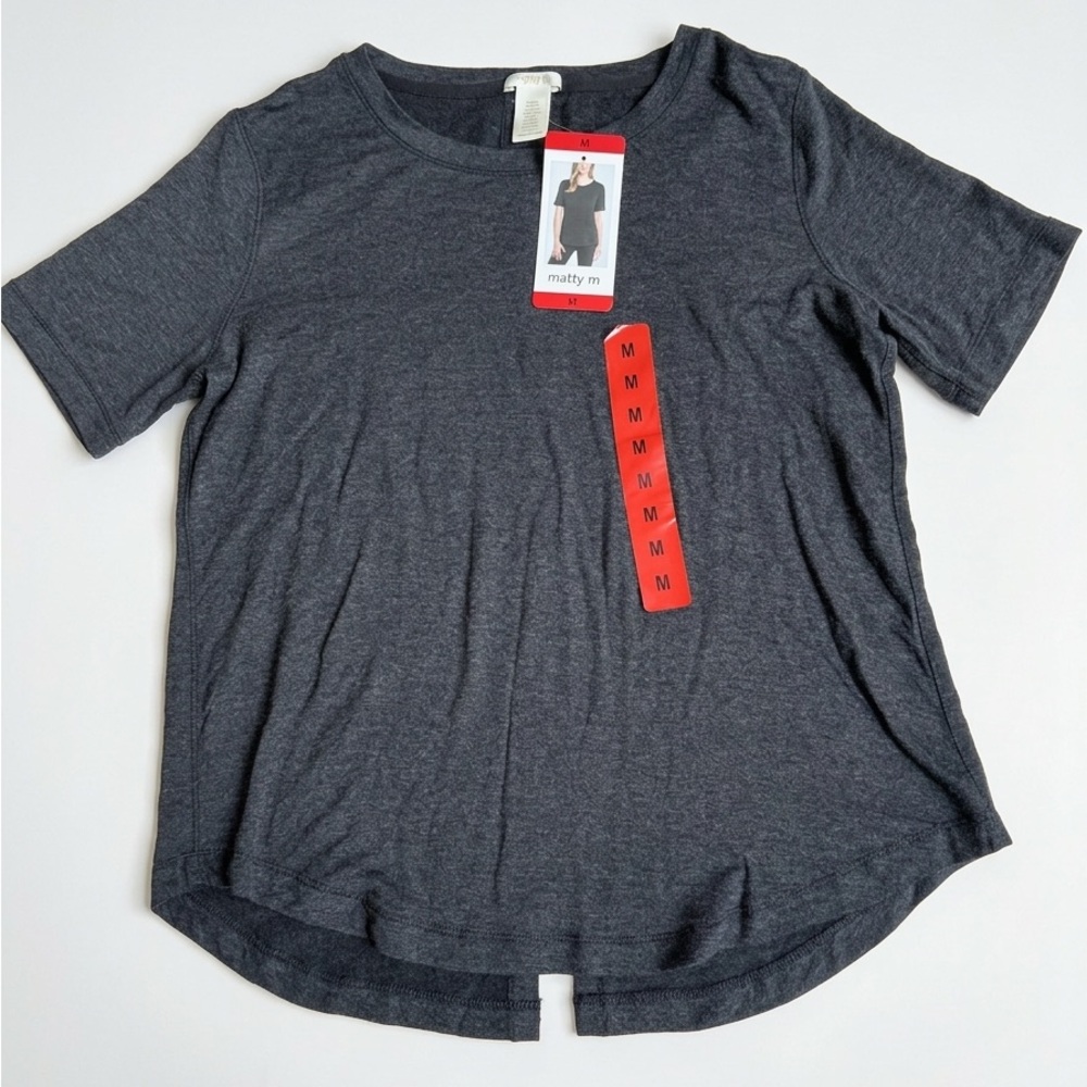 Matty M Women's Size M Charcoal Gray Heathered Short Sleeve Sweatshirt-Style Top